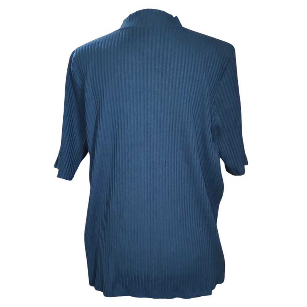 Eileen Fisher Teal Ribbed Top Mock Neck Half Sleeve Quiet Luxury Plus Size 1X - Picture 6 of 9